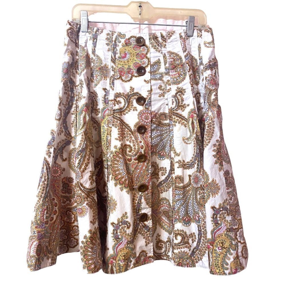 Cabi Paisley Button Down Pleated Paneled Skirt, Size 8